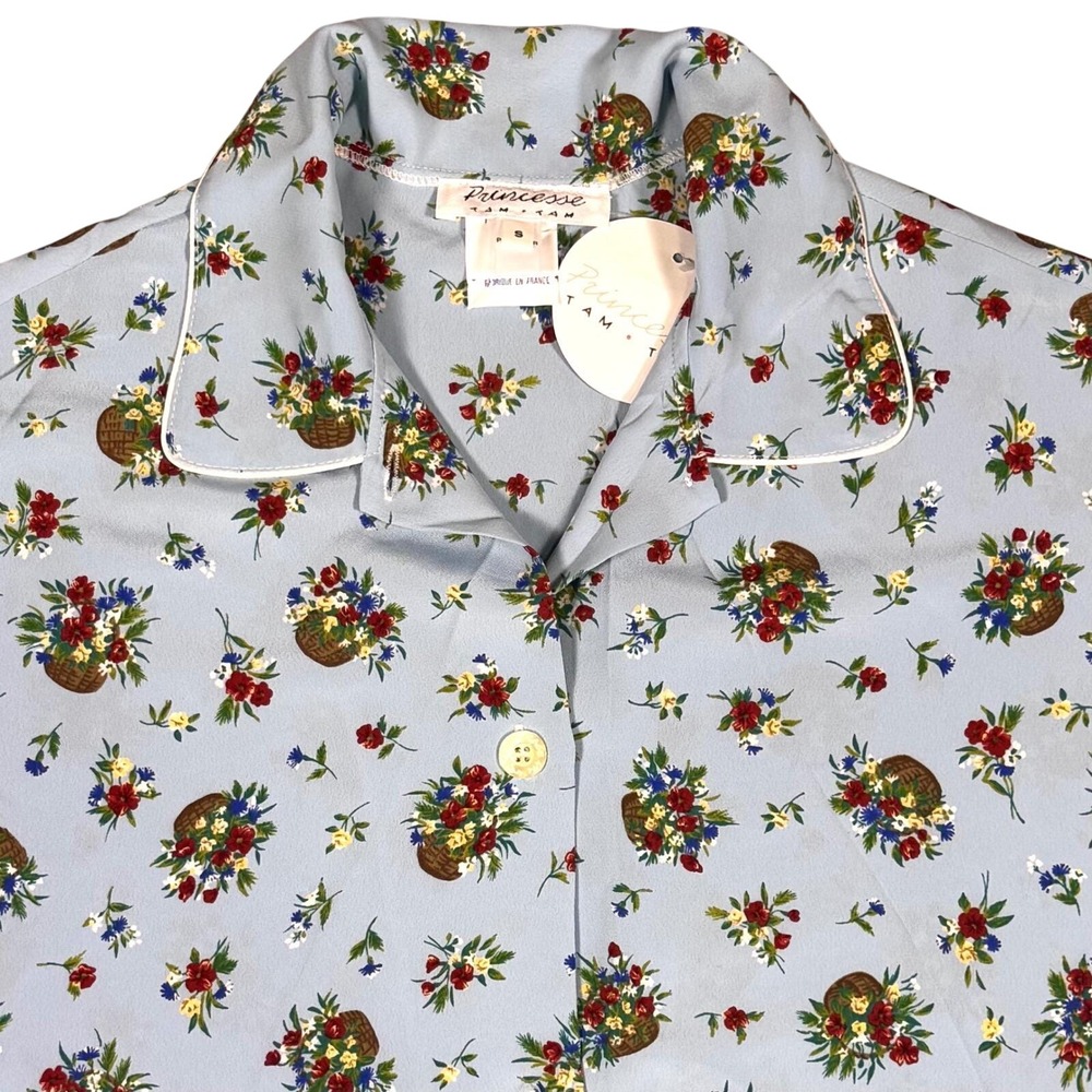 NWT Pajama Set Vtg 2000 Princesse‎ Tam Tam Floral Blue Cottagecore Made France S